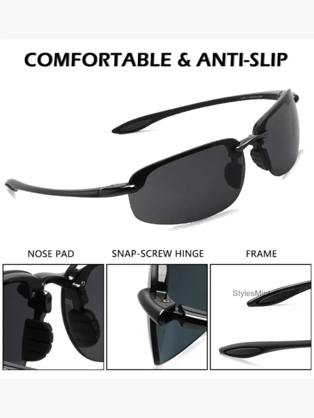 Polarized Sunglasses TR90 Rimless Frame UV400 Protection for Sports